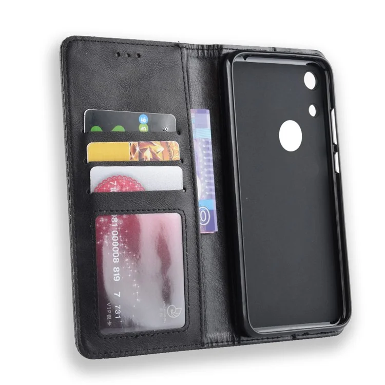 Vintage Style Auto-absorbed PU Leather Cell Phone Case Accessory for Huawei Honor 8A Pro - Black