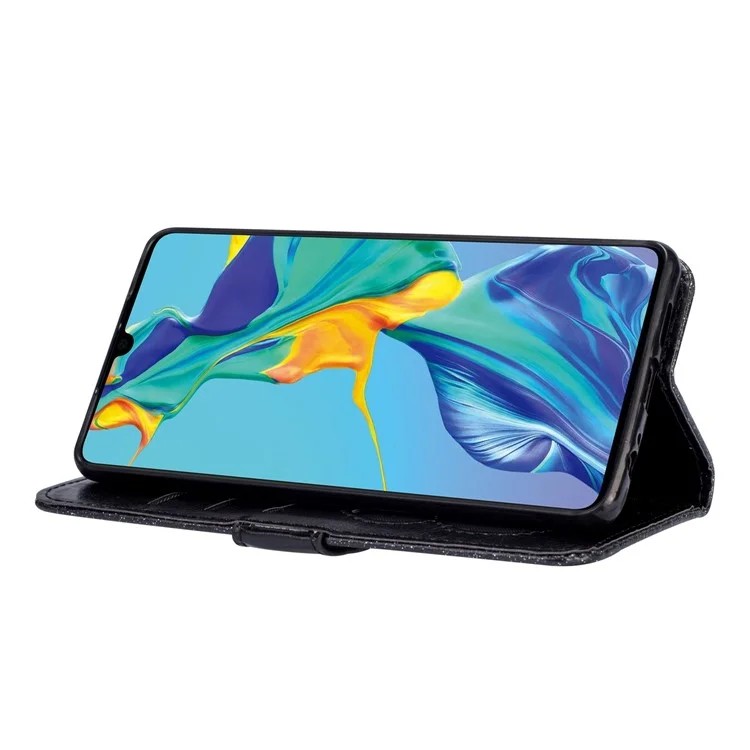Глебник Порошок Молнии Стенд Кожаный Кошелек С Ремешком Для Huawei P30 - Чернить