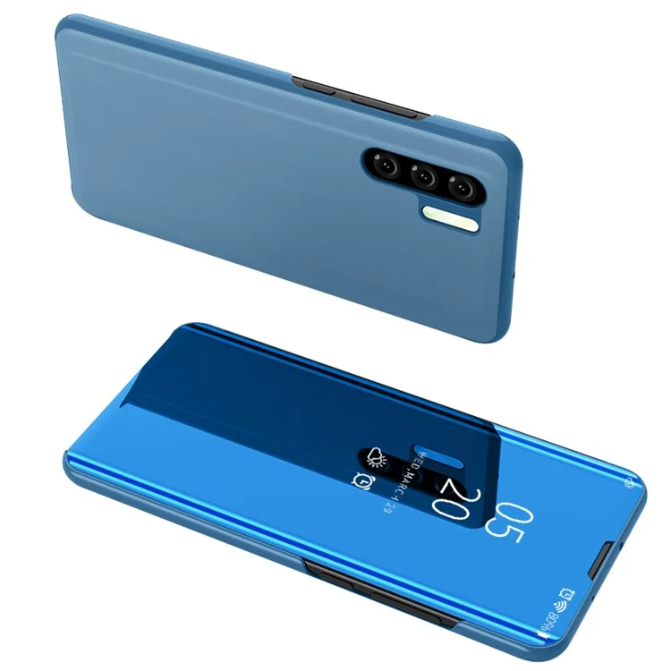Para Huawei P30 Pro Plated Mirror Surface View Window Leather Cell Phone Cover Anti-Drop Protection - Blue