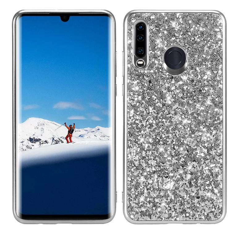 Custodia per Huawei P30 Lite / nova 4e / P30 Lite New Edition in materiale PC+TPU con paillettes e glitter - Argento