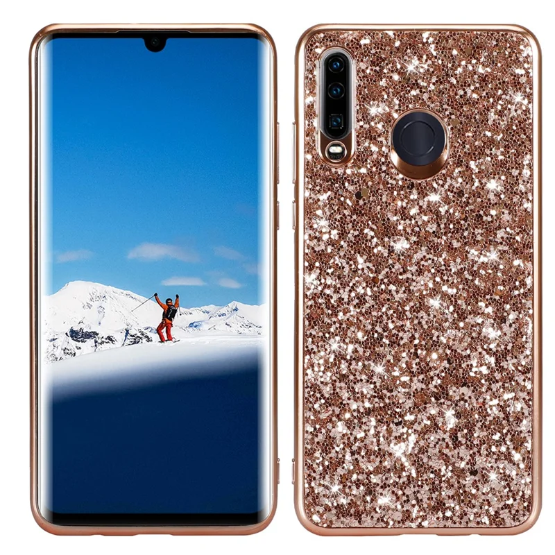 Shiny Sparkle Star Glittery Sequins PC+TPU Material Cover for Huawei P30 Lite / nova 4e / P30 Lite New Edition - Rose Gold