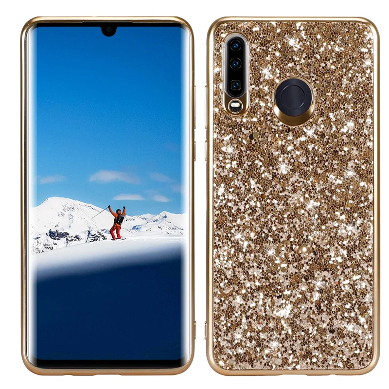 Shiny Sparkle Star Glittery Sequins PC+TPU Material Cover for Huawei P30 Lite / nova 4e / P30 Lite New Edition - Gold