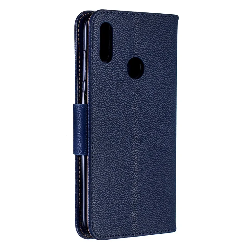 Litchi Skin PU Leather Stand Mobile Cover for Huawei Y7 (2019) / Y7 Prime (2019) - Blue
