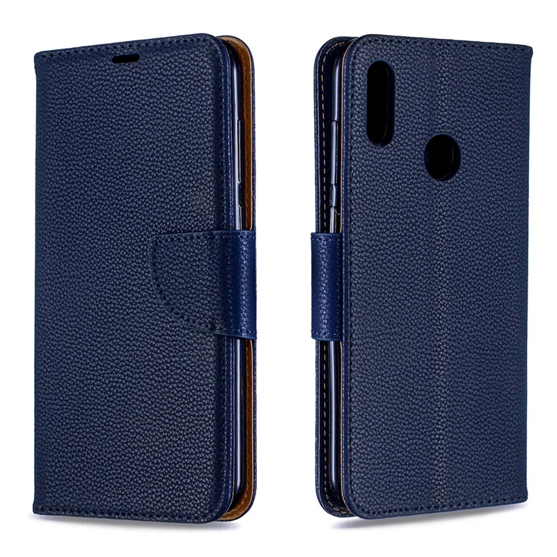 Litchi Skin PU Leather Stand Mobile Cover for Huawei Y7 (2019) / Y7 Prime (2019) - Blue