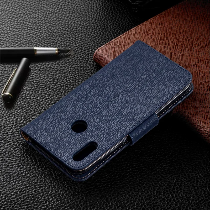 Litchi Skin PU Leather Stand Mobile Cover for Huawei Y7 (2019) / Y7 Prime (2019) - Blue