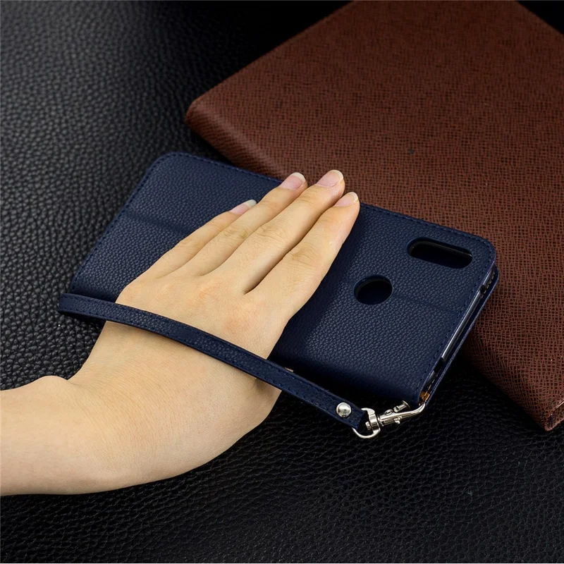 Litchi Skin PU Leather Stand Mobile Cover for Huawei Y7 (2019) / Y7 Prime (2019) - Blue