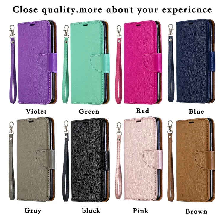 Litchi Skin pu Leather Stand Protection Shell Pour Huawei P30 Lite / nova 4e - le Noir