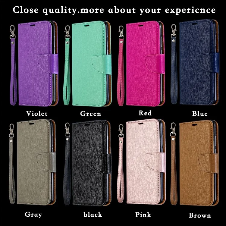 Litchi Skin pu Leather Stand Protection Shell Pour Huawei P30 Lite / nova 4e - le Noir