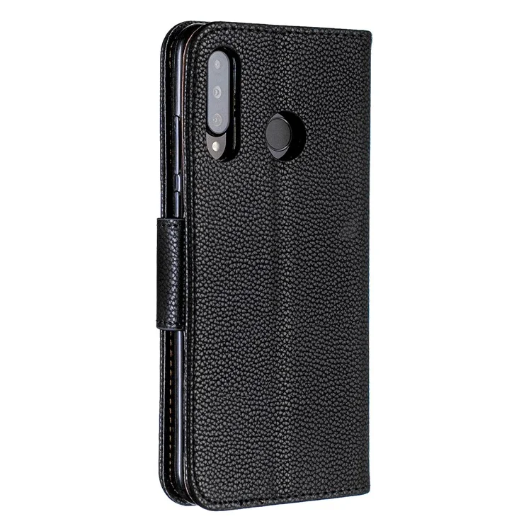 Litchi Skin PU Leather Stand Protection Shell for Huawei P30 Lite / nova 4e - Black