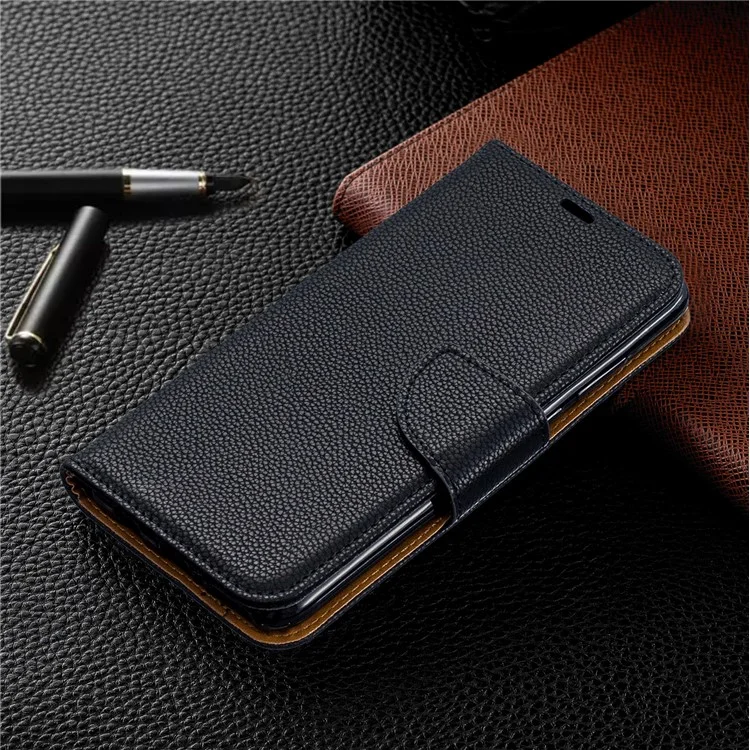 Litchi Skin PU Leather Stand Protection Shell for Huawei P30 Lite / nova 4e - Black