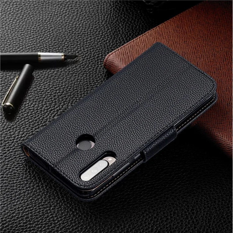 Litchi Skin PU Leather Stand Protection Shell for Huawei P30 Lite / nova 4e - Black