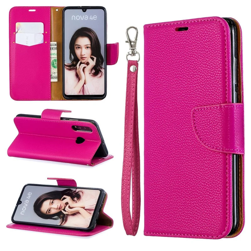Litchi Skin PU Leather Stand Protection Shell for Huawei P30 Lite / nova 4e - Rose