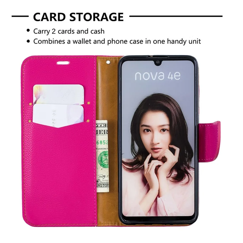 Litchi Skin PU Leather Stand Protection Shell for Huawei P30 Lite / nova 4e - Rose