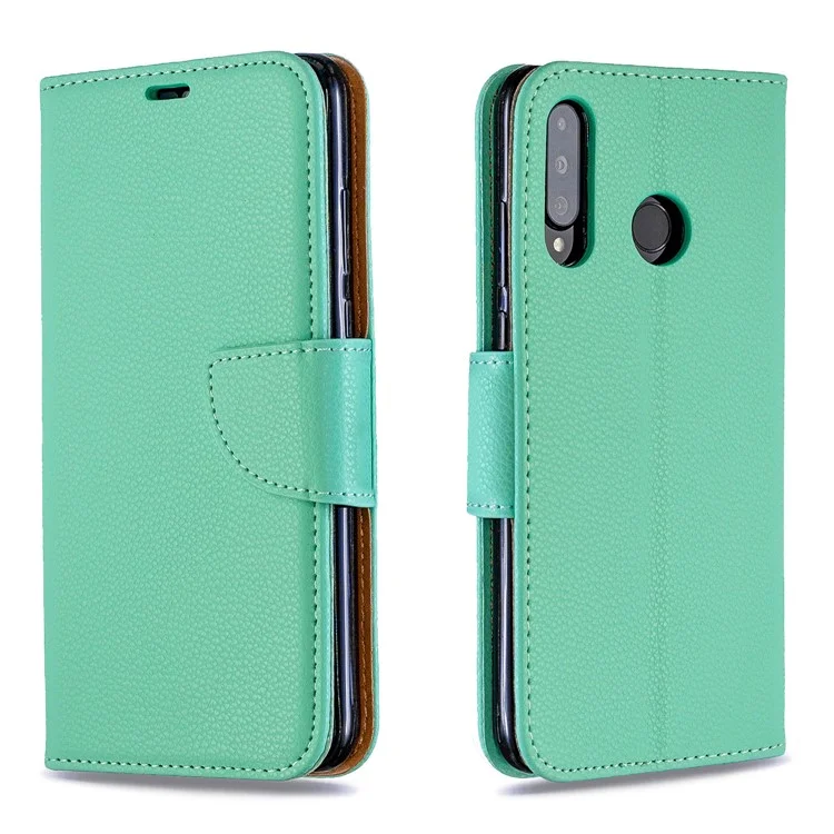 Litchi Skin PU Leather Stand Protection Shell for Huawei P30 Lite / nova 4e - Green