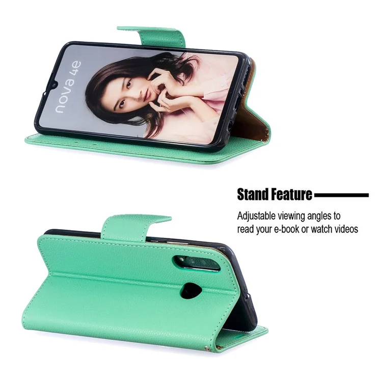 Litchi Skin PU Leather Stand Protection Shell for Huawei P30 Lite / nova 4e - Green