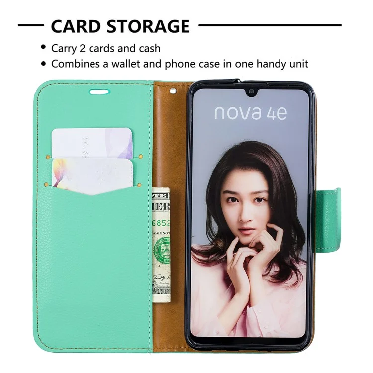 Litchi Skin PU Leather Stand Protection Shell for Huawei P30 Lite / nova 4e - Green