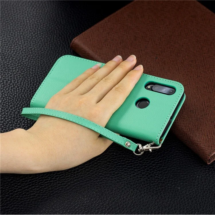 Litchi Skin PU Leather Stand Protection Shell for Huawei P30 Lite / nova 4e - Green