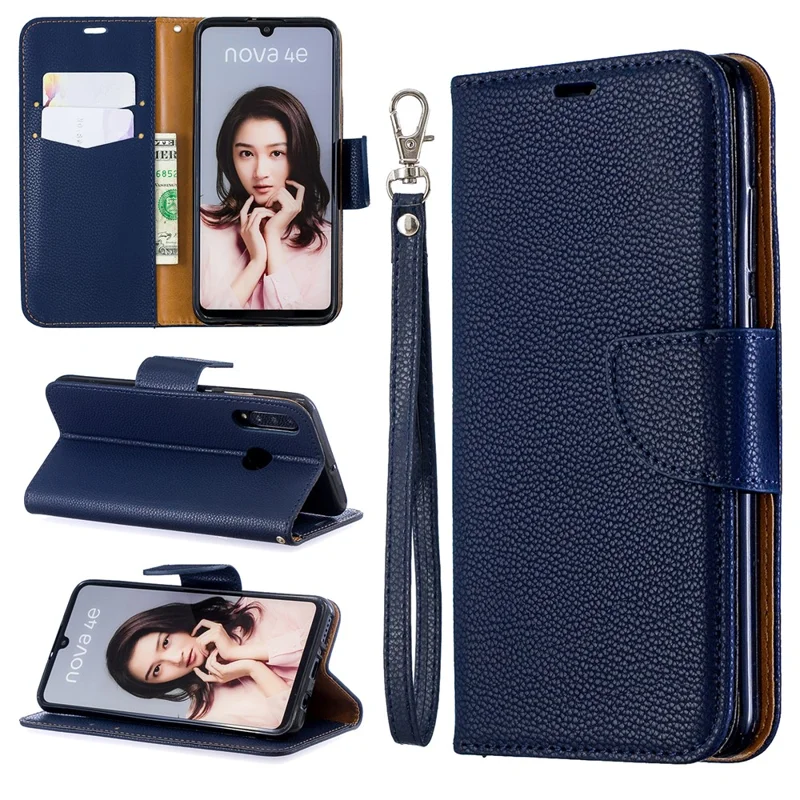 Litchi Skin PU Leather Stand Protection Shell for Huawei P30 Lite / nova 4e - Blue