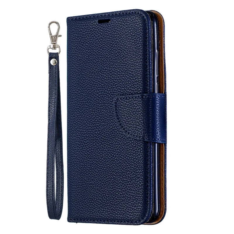 Litchi Skin PU Leather Stand Protection Shell for Huawei P30 Lite / nova 4e - Blue