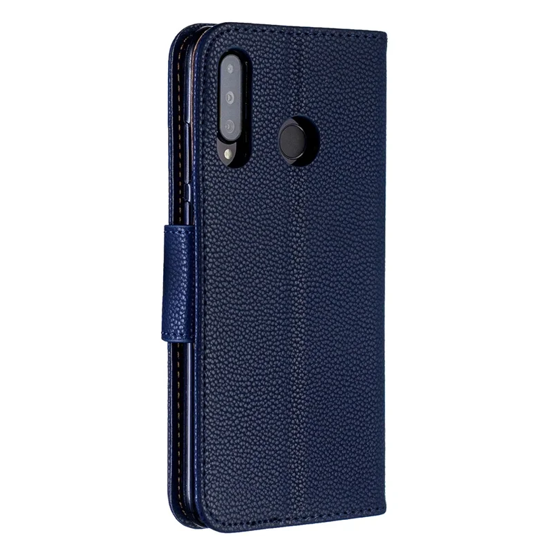 Litchi Skin PU Leather Stand Protection Shell for Huawei P30 Lite / nova 4e - Blue