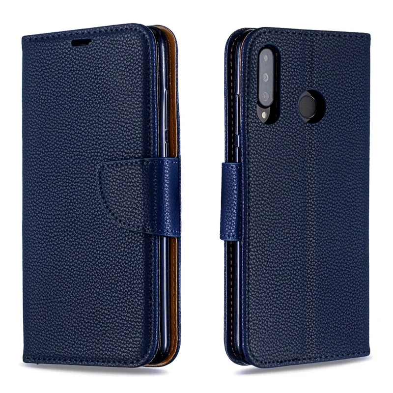 Litchi Skin PU Leather Stand Protection Shell for Huawei P30 Lite / nova 4e - Blue