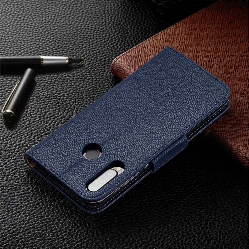 Litchi Skin PU Leather Stand Protection Shell for Huawei P30 Lite / nova 4e - Blue