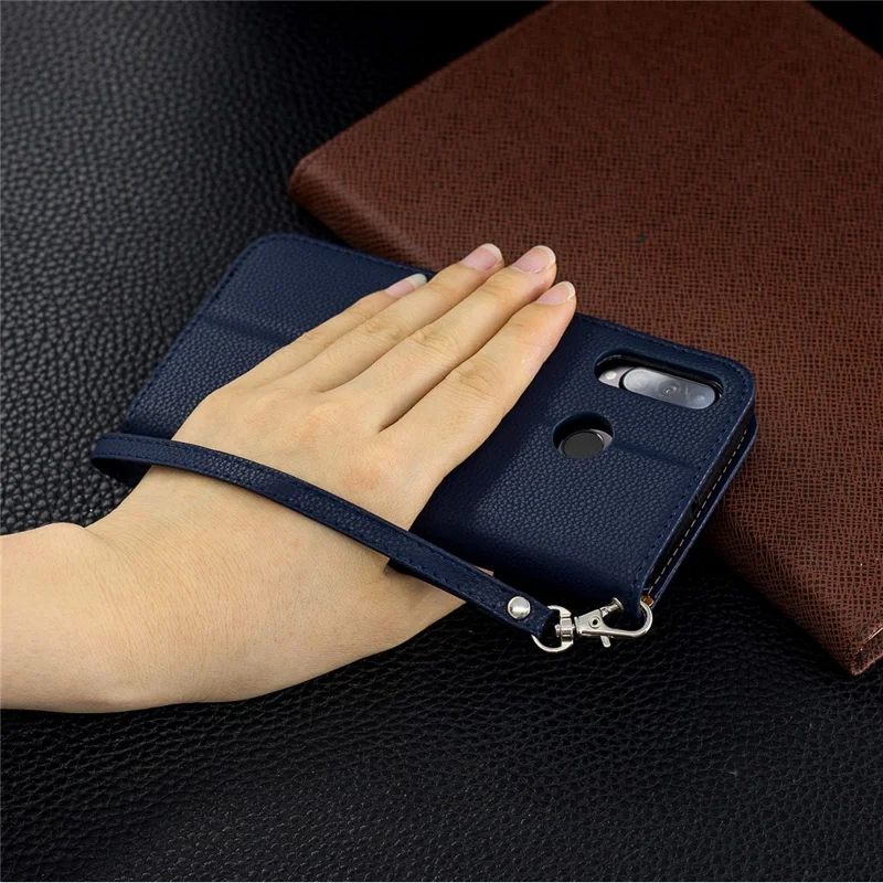 Litchi Skin PU Leather Stand Protection Shell for Huawei P30 Lite / nova 4e - Blue