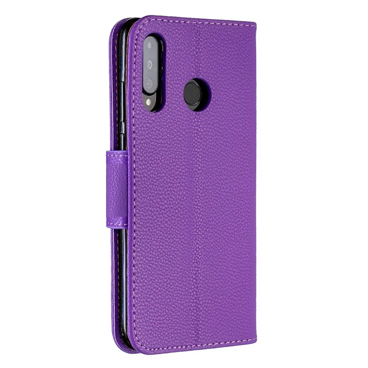 Litchi Skin PU Stand Protection Shell Para Huawei P30 Lite / Nova 4e - Roxo