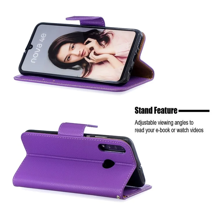 Litchi Skin PU Cuero Protección de Cuero Con Cáscara Para Huawei P30 Lite / Nova 4e - Violeta