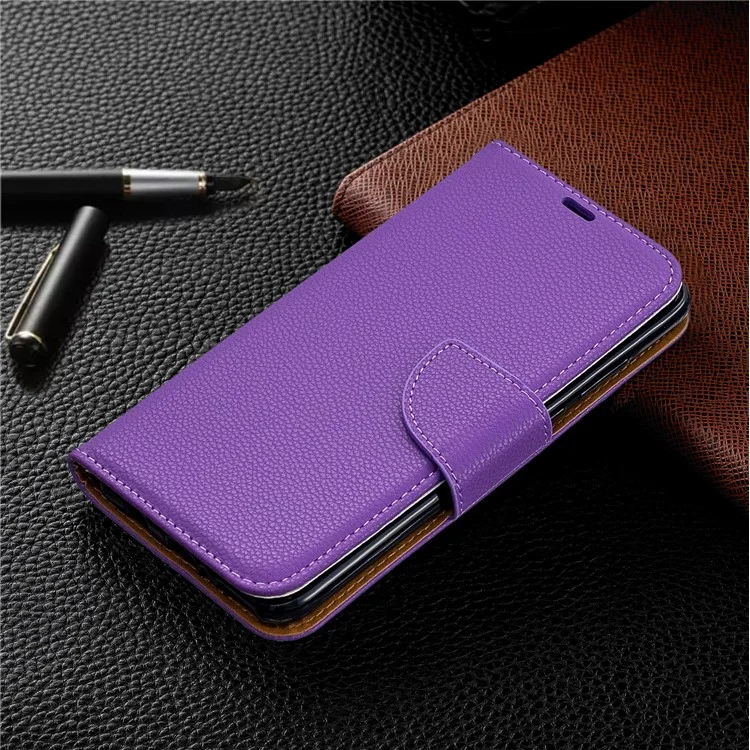 Litchi Skin PU Stand Protection Shell Para Huawei P30 Lite / Nova 4e - Roxo