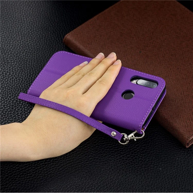 Litchi Skin PU Leather Stand Protection Shell for Huawei P30 Lite / nova 4e - Purple