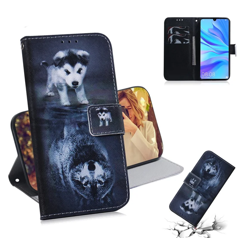 Pattern Printing Wallet Stand Protective Leather Case for Huawei P30 Lite / nova 4e / P30 Lite New Edition - Dog