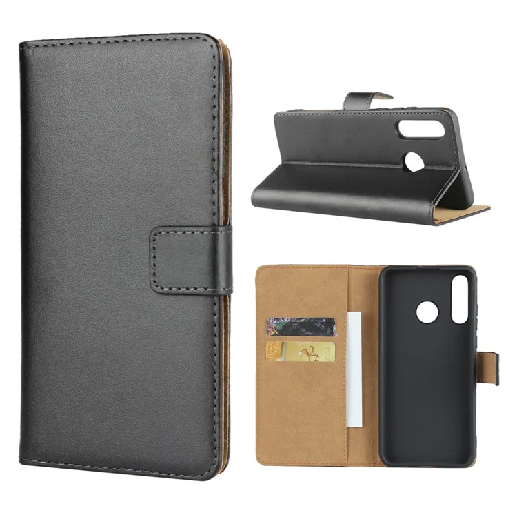 Case de Cuero Genuino [billetera de Soporte] Para Huawei P30 Lite/Huawei Nova 4e - Negro