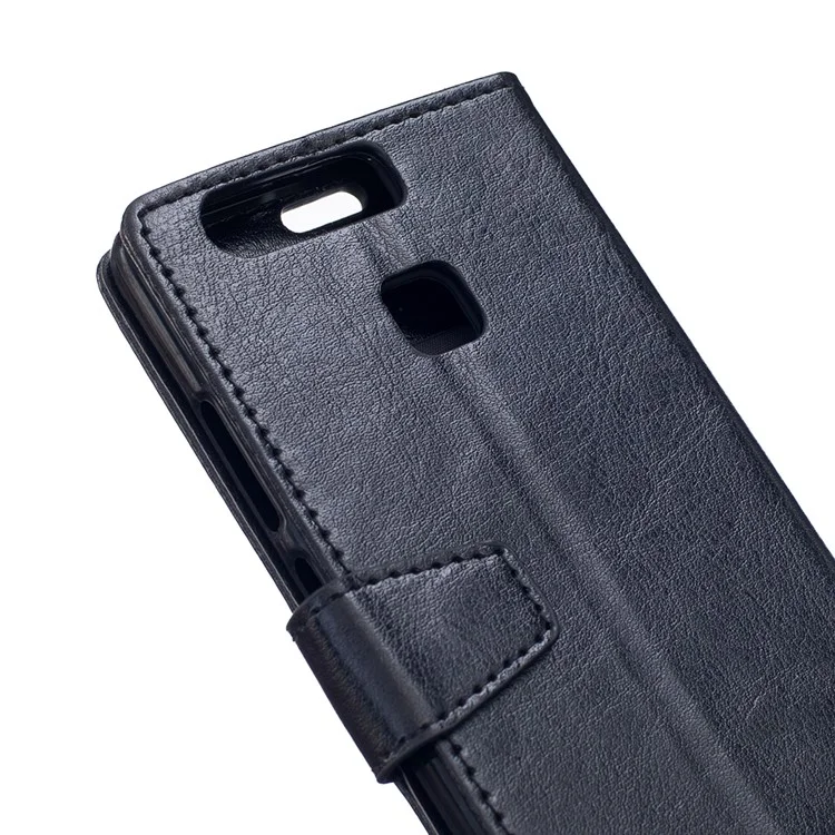 Crazy Horse Leather Wallet Case for Huawei P9 - Black