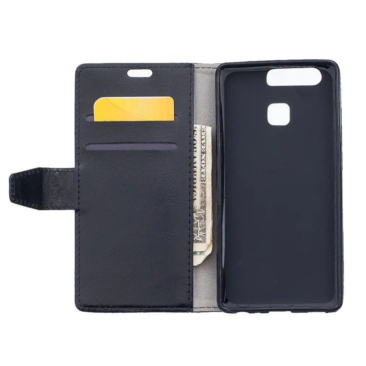 Crazy Horse Leather Wallet Case for Huawei P9 - Black