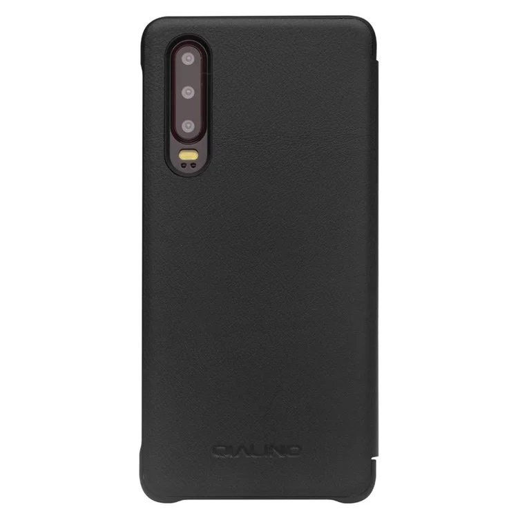 QIALINO para Huawei P30 Vista de la ventana Funda de cuero de vacuno inteligente para teléfono - Negro