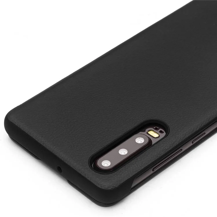 QIALINO para Huawei P30 Vista de la ventana Funda de cuero de vacuno inteligente para teléfono - Negro