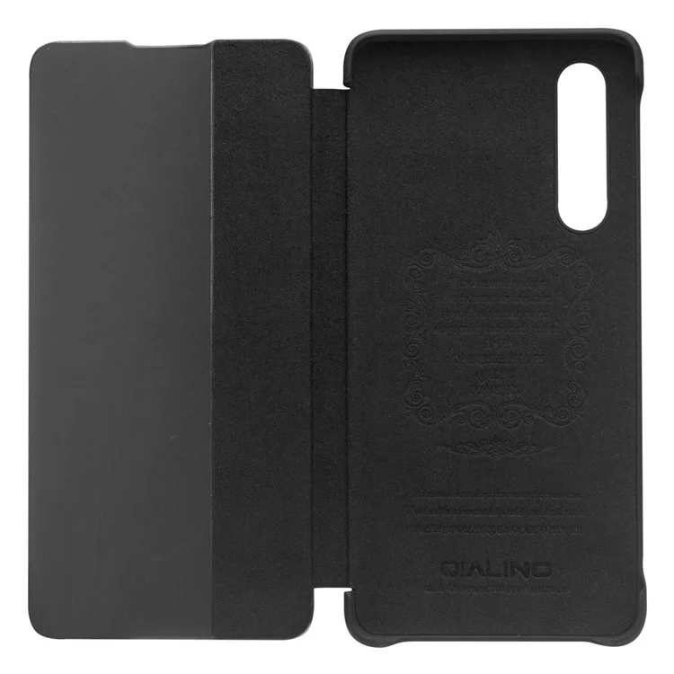 QIALINO for Huawei P30 View Window Cowhide Leather Smart Phone Case - Black