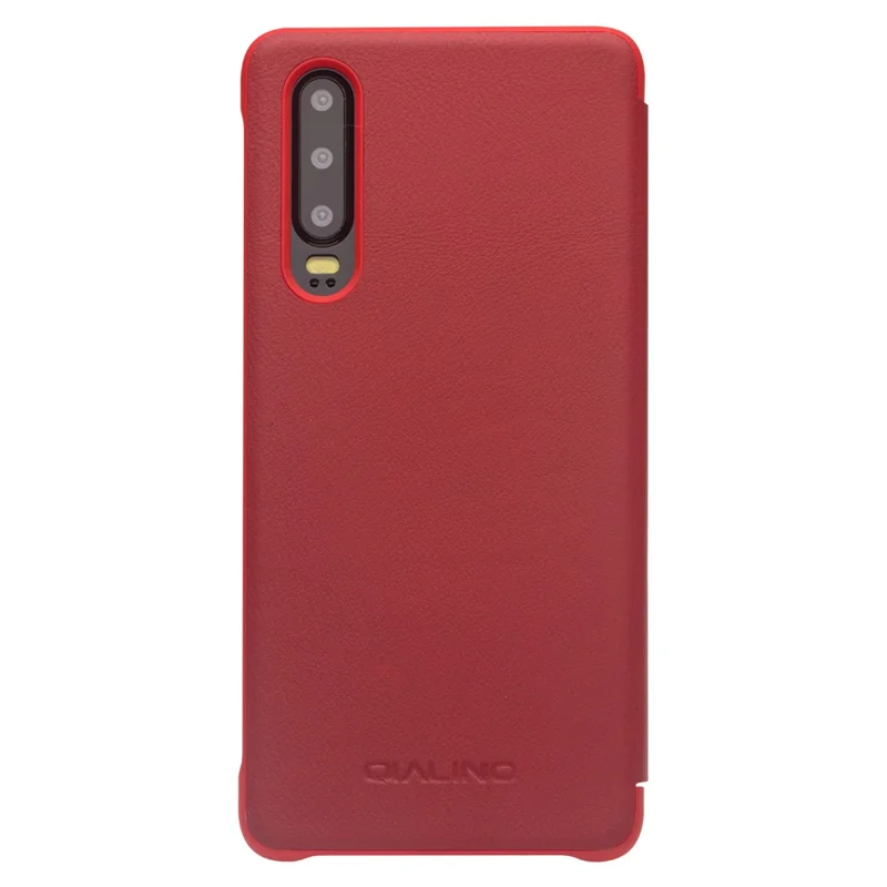 QIALINO for Huawei P30 View Window Cowhide Leather Smart Phone Case - Red