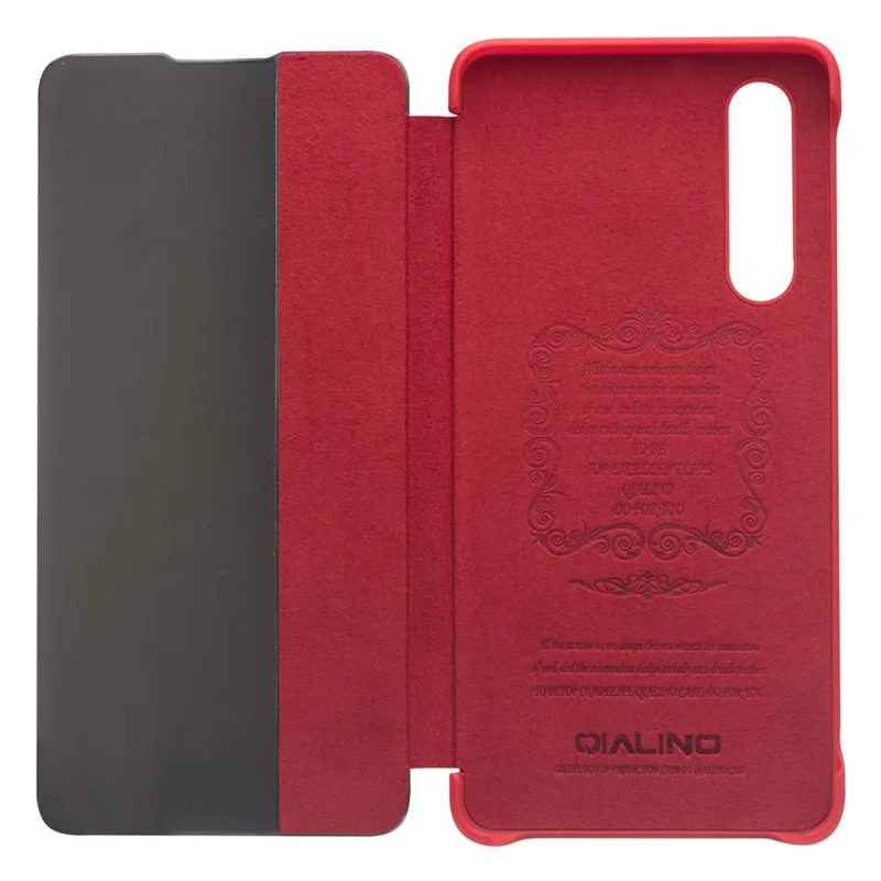 QIALINO for Huawei P30 View Window Cowhide Leather Smart Phone Case - Red