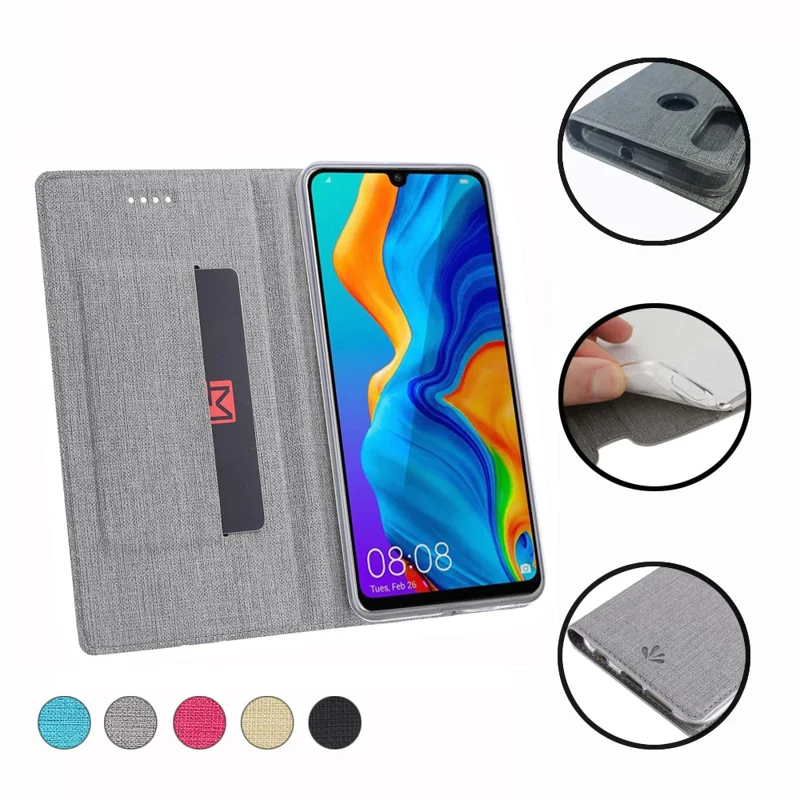 VILI DMX Krydset struktur Læder stående taske til Huawei P30 Lite New Edition/P30 Lite/nova 4e - Grå