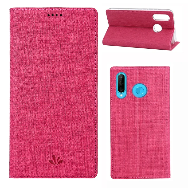 VILI DMX Cross Texture Leather Stand Case for Huawei P30 Lite New Edition/P30 Lite/nova 4e - Rose