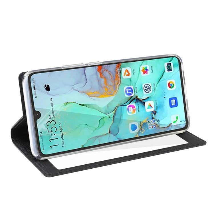 VILI DMX Cruz Cross Texture View Window Leather Flip Tampo Com Slot de Cartão Para Huawei P30 Pro - Preto