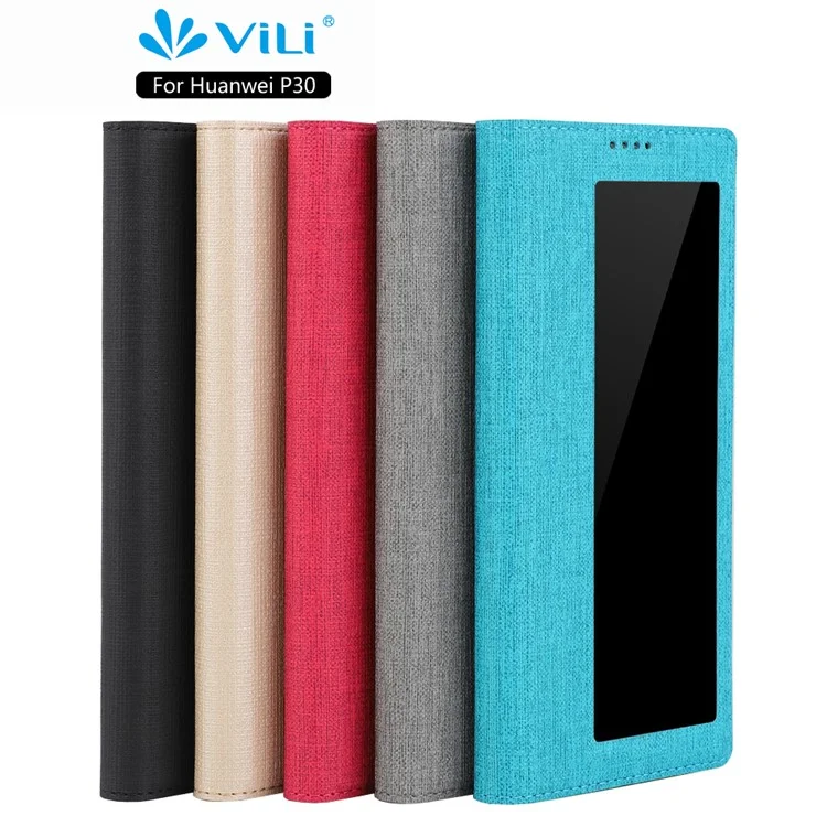 Stand De Pliage Vili DMX Vue De La Fenêtre Coque De La Fenêtre De Téléphone En Cuir Pour Huawei P30 - Noir