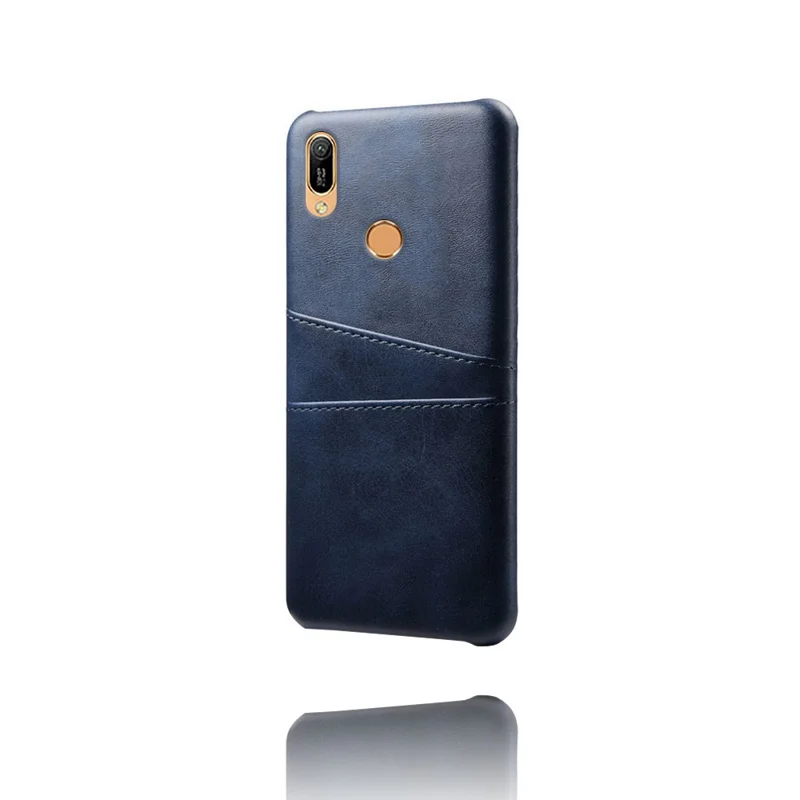 For Huawei Y6 (2019, with Fingerprint Sensor) / Y6 Prime (2019) PU Leather Coated PC Mobile Casing with Dual Card Slots - Blue