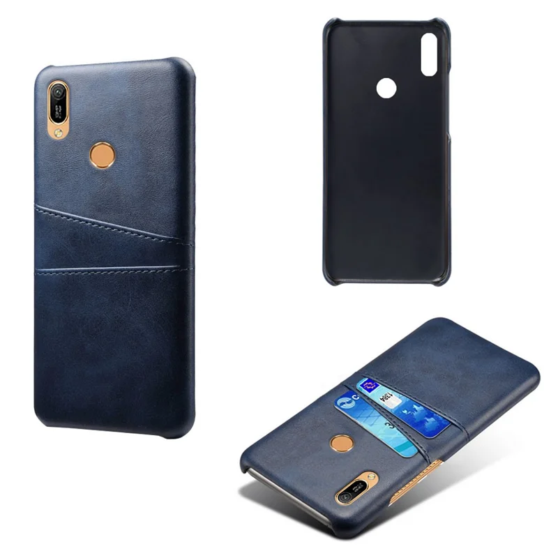 For Huawei Y6 (2019, with Fingerprint Sensor) / Y6 Prime (2019) PU Leather Coated PC Mobile Casing with Dual Card Slots - Blue