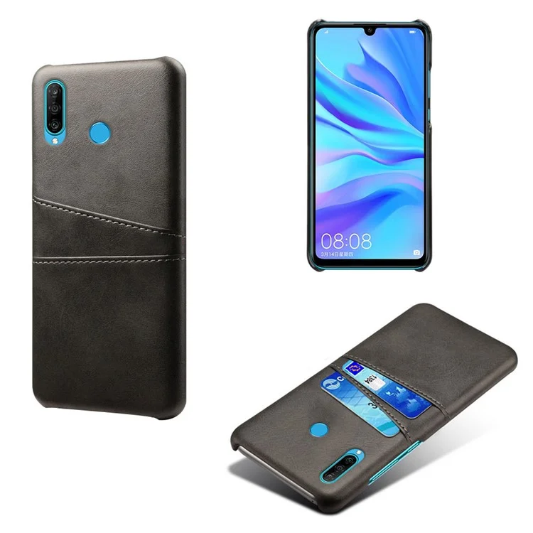 For Huawei P30 Lite / nova 4e PU Leather Coated PC Mobile Casing with Dual Card Slots - Black