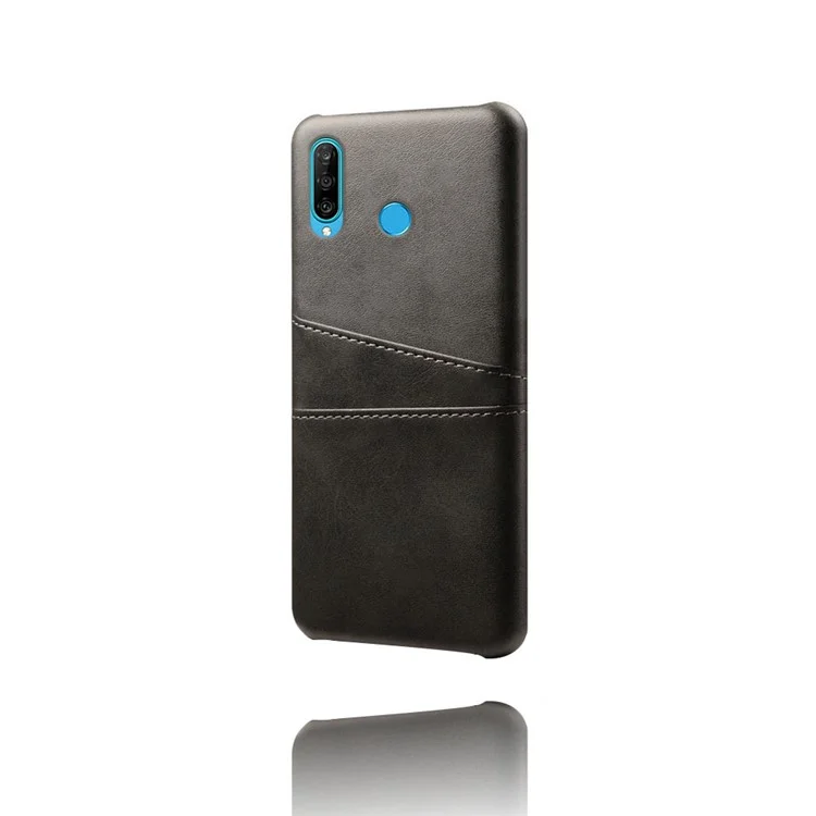 For Huawei P30 Lite / nova 4e PU Leather Coated PC Mobile Casing with Dual Card Slots - Black