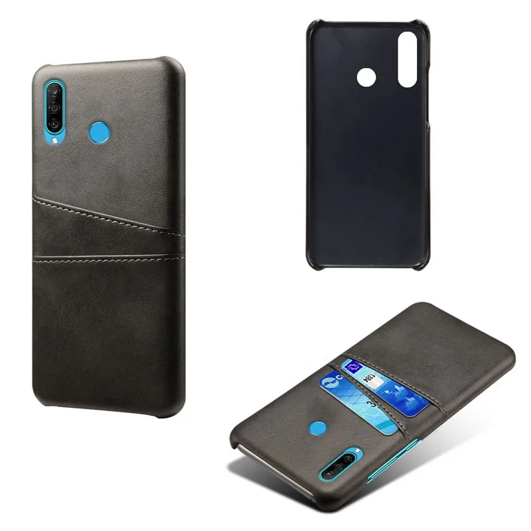 For Huawei P30 Lite / nova 4e PU Leather Coated PC Mobile Casing with Dual Card Slots - Black