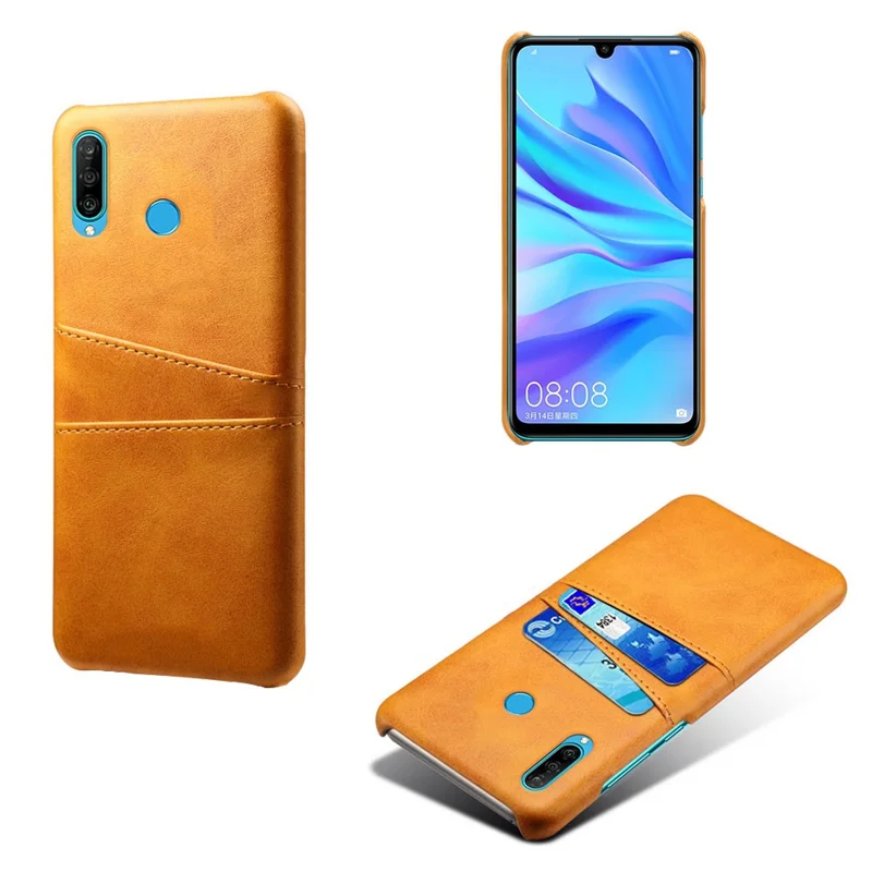 For Huawei P30 Lite / nova 4e PU Leather Coated PC Mobile Casing with Dual Card Slots - Orange